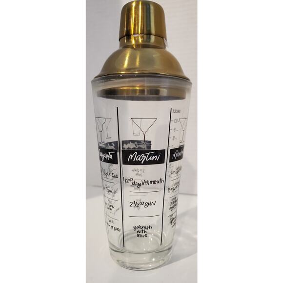 Glass Cocktail Shaker With Printed Recipes And Measurements - Picture 2 of 10